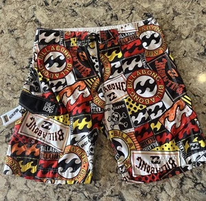 Billabong Board Shorts Mens Sz 38 Red Black Flame Skull Bad Billys Y2K 90s - Picture 1 of 11