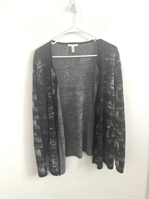Cárdigan para mujer EILEEN FISHER frente abierto L gris negro lino antiguo dinero oficina Foto 1 de 4