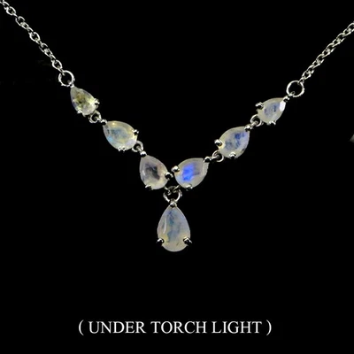 925 Argento Sterling Collana Pera Pietra di Luna 8x6mm Gemma Naturale Gioielli 1 - Immagine 1 di 4