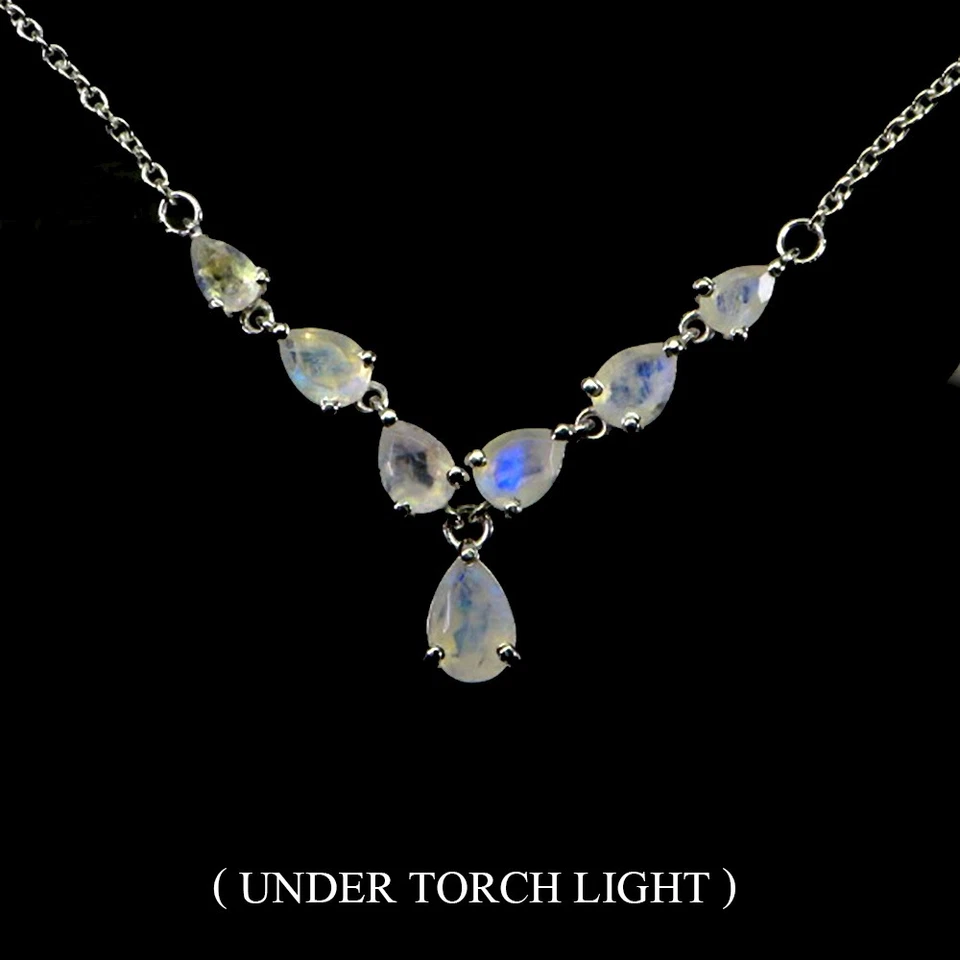 925 Argento Sterling Collana Pera Pietra di Luna 8x6mm Gemma Naturale Gioielli 1 - Immagine 1 di 4