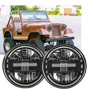 For Jeep CJ-5/CJ-7 1976-1983 Pair 7'' H4 LED Headlights Projector Hi/Lo Beam DRL - Picture 1 of 12