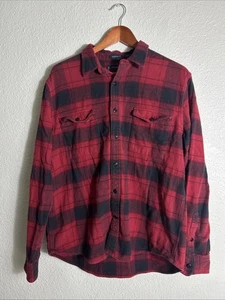 Lucky Brand Mens XL Classic Fit Flannel Shirt Red Black Plaid Flaws Buttons  - Picture 1 of 17