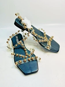 Cape Robbin Size 6 Gold Stud Buckle Black Sandals Flats Clear Straps Glitz NEW - Picture 1 of 13