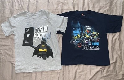 Lot of 2 piece LEGO Batman Movie boys M 8 t-shirts navy blue and gray 15.5x18.5 - Image 1 of 4