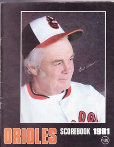 1981 BALTIMORE ORIOLES vs ZWILLINGE BEWERTETES PROGRAMM EARL WEAVER - Bild 1 von 3