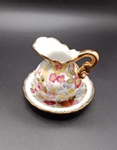 Juego de lavabo jarra Lefton vintage crema patrón floral borde dorado 8040 - Imagen 1 de 8