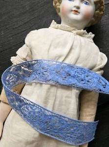Antik Vintage blau Cluny Spitzenborte Einsatz gerade Kante 2, Yards x 1" Baumwolle - Bild 1 von 5