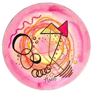 Art Original Half Way There Watercolor Mix Media Painting Round Artwork 6.4inDia - Picture 1 of 6