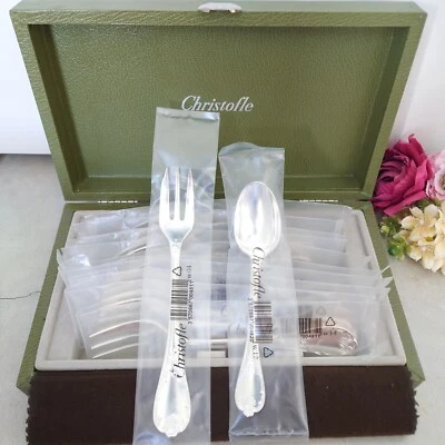 Christofle Marly 12pcs Silverplate Flatware Cake Fork Coffee Spoon MINT With Box - Image 1 of 4