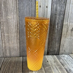 Starbucks 2021 Orange Gradient Jeweled 24oz Tumbler Ombre Textured Transparent - Picture 1 of 9