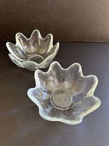 Vtg Blenko Glass 8 Petal Lotus Bowl Set Of Two Clear 5.5” Art Glass UV Reactive - Picture 1 of 21