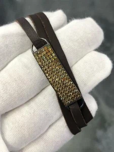 Sterling & Natural Diamonds Bar Design Pave Wrap Around Silk Stack Bracelet Gift - Imagen 1 de 10