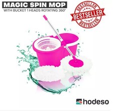 Hodeso Magic Spin Mop W/Bucket 1 Heads Rotating 360° - PINK