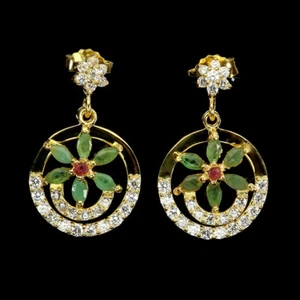 925 Sterling Silver Earrings Marquise Emerald Ruby Natural Gemstone Jewelry - Picture 1 of 14