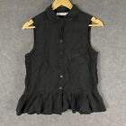 Atmos & Here Button Up Shirt Womens 10 Black Top Ruffles Collared Ladies