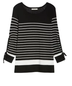 Sejour Women Drawstring Sleeve Scooped Neck Sweater Black/White Plus Size1X 6545 - Picture 1 of 1