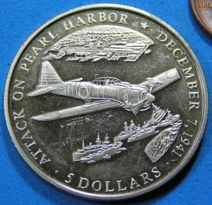 Liberia 5 Dollars Coin 2000 Proof, Pearl Harbor Attack, Free S/H after 1st item - Foto 1 di 4