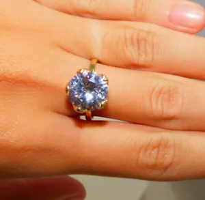 Grande Fidanzamento Solitario Strass Placcato Oro Argento Sterling Sz 7 Ring 10i - Foto 1 di 10