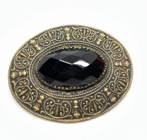 Antique Victorian Dark Black Red Faceted Stone Gold Gilt Brass Button - Picture 1 of 7