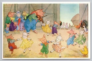 Molly Brett Artist Postcard - Take Your Partners - Anthropomorphic Square Dance - Picture 1 of 5