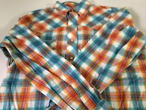 Wrangler Button Up Shirt Plaid Long Sleeve Pearl Buttons Orange Teal Shiny Small - Bild 1 von 7