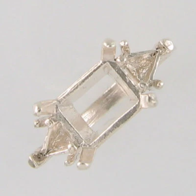 PRE-NOTCHED 3 STONE RING 10X8 EM CUT W/5MM TRILLION SIDES .925 SILVER CR27SS - Image 1 of 3