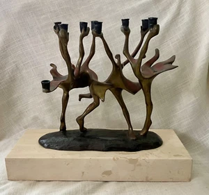 Signed Bronze Sculpture Modernist Artist CHARNA RICKEY Hannukia Menorah Judaica - Picture 1 of 9