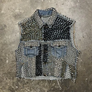 Vintage Levi’s Custom Made Studded Punk Vest “Studmuffin” HEAVY WEIGHT Sz M Rare - Picture 1 of 8