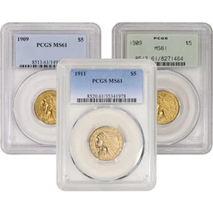 US Gold $5 Indian Head Half Eagle - PCGS MS61 - Random Date and Label - Picture 1 of 3