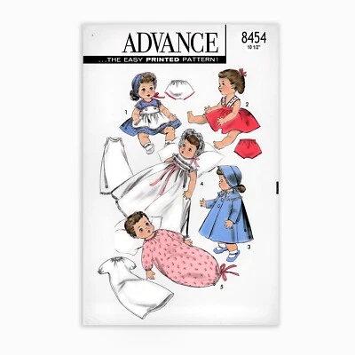 10.5” Baby Doll Sewing Pattern ADVANCE 8454 Suzy Christening Dress Bonnet Gown - Image 1 of 2