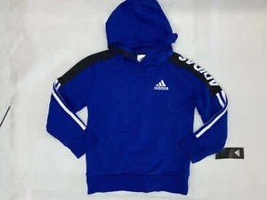 adidas Youth Boys Logo Hoodie Size 7 XS Blue Black White Pullover - Picture 1 of 3