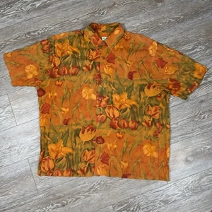 VTG Jams World Hawaiian Shirt Abstract Tulip Floral Orange Green Men's XL - Picture 1 of 6