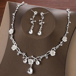 Flower Crystal Costume Creative Jewelry Rhinestone Necklace Earrings Set Jewelry