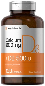 Calcium 600mg with Vitamin D3 | 120 Softgels | Non-GMO Supplement | by Horbaach - Picture 1 of 8