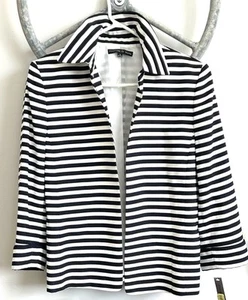 Preston & York Women’s Navy White Striped Fully Lined Blazer Jacket Size 14 NWT - Picture 1 of 9