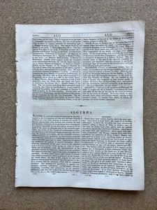 1828 Antique article on Algebra - Mathematics - Picture 1 of 2