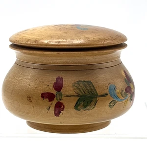 Rosemaling verzierte norwegische Volkskunst kleine 4,5" runde erhöhte Holzbox & Deckel - Bild 1 von 14