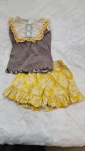 EUC Persnickety zweiteiliges Sommer Frühling Outfit Set Lot braun gelb 12-18M - Bild 1 von 5