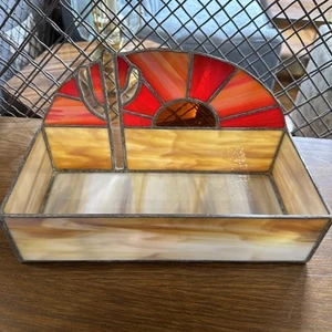 Großer 12,5"Lx6"Bx7"T Buntglas Übertopf Kaktus Sonne Sukkulenten Orange Handarbeit - Bild 1 von 12