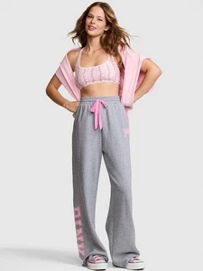 NUEVO CON ETIQUETAS ROSA X LoveShackFancy Pantalones deportivos de pierna ancha gris jaspeado talla pequeña cortos - Imagen 1 de 4