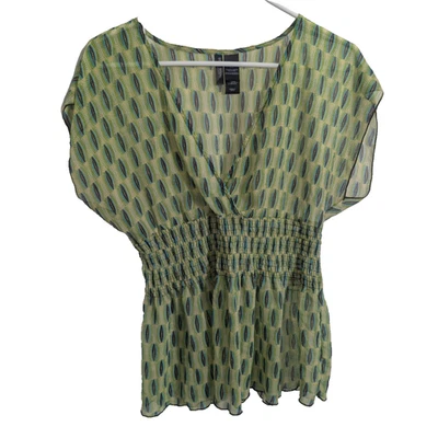y2k Bisou Bisou Green Smocked Top Medium I2 Boho Fairy Grunge - Image 1 of 4