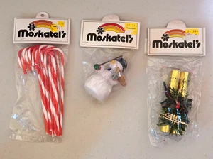 3 Vintage Moskatel's CANDY CANES, SNOWMAN and MUSIC SCROLL Ornaments 3"-5" NIP - Picture 1 of 7