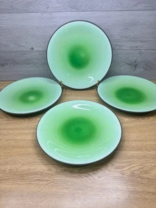 Vintage Japan Jade Green Glazed Dinner Plates With Brown Underside 10-7/8”~4 Pc - Picture 1 of 7