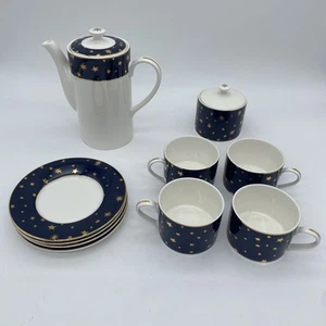 Galaxy Sakura Cobalt w/14K Gold Stars Tea / Coffee Set for Four EUC - Picture 1 of 23