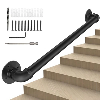 100CM Handlauf Treppengeländer Geländer Wandhandlauf Wasserrohr Handlauf Schwarz - Bild 1 von 4