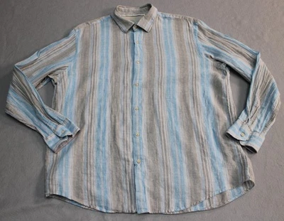 Tasso Elba Shirt Mens XL Blue Gray Striped Linen Blend Long Sleeve Button Up Top - Image 1 of 4