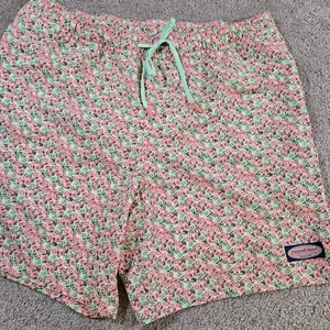 Vineyard Vines Shorts Herren Large Pink & Grün Blumen Badehose Mesh gefüttert - Bild 1 von 8