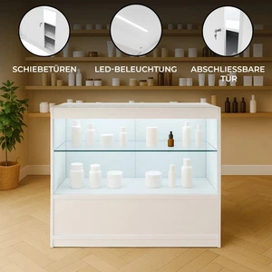 Weiße LED-Ladentheke C900 – Abschließbare Aufbewahrungseinheit I Glasvitrine - Bild 1 von 9