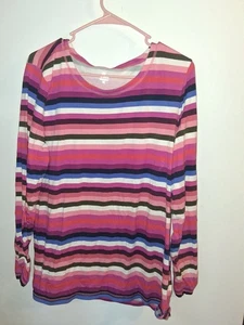 T By Talbots Multicolor Stripe Long Sleeve Blouse Sz 1X - Picture 1 of 3
