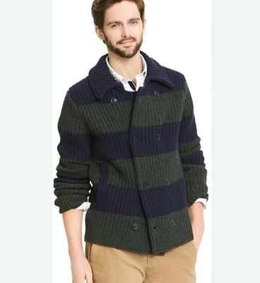 Tommy Hilfiger Mens XXL Rugby Striped Chunky Knit Double Breasted Cardigan - Image 1 of 4